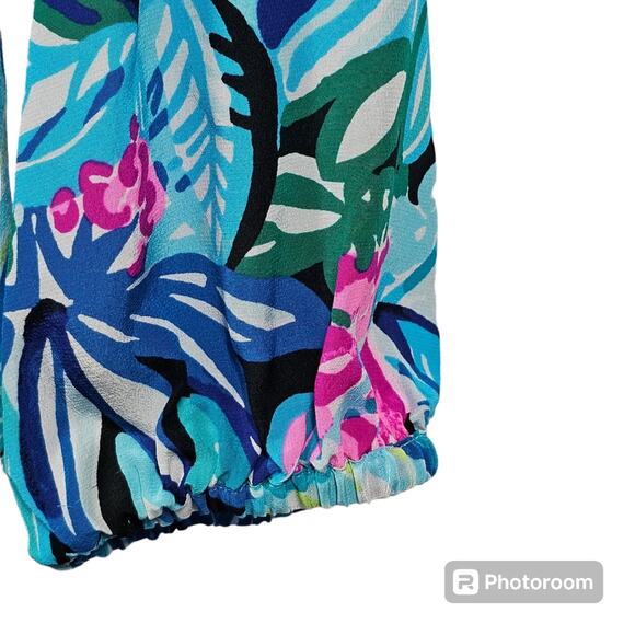 Lilly Pulitzer Elsa 100% Silk Maldives Green Hype It Up 3-Button Top Women's XS - Picture 4 of 13